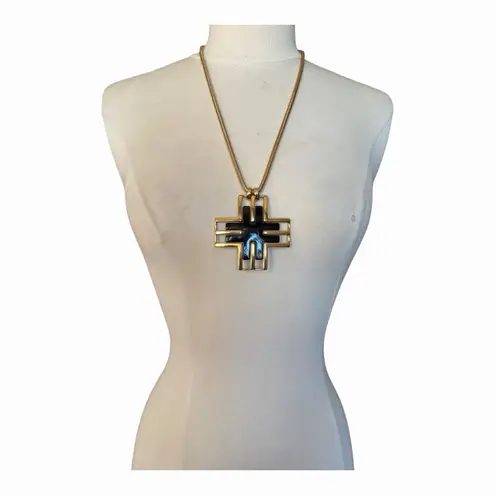Jules Smith Twitter Cross Statement Necklace Sleek Black Enamel Yellow Gold NWT