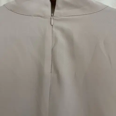 Marled Tan Long Sleeve Boxy Blouse with Mandarin Collar Size L