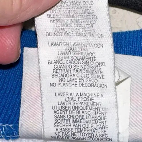 Morning Sun Vintage Blue Metallic Trees & White Sweatshirt Size L