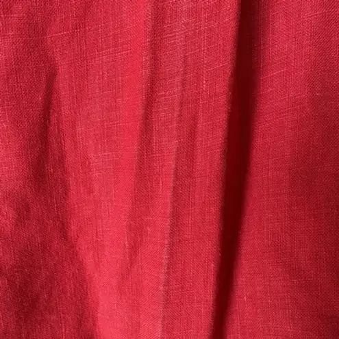 Bryn Walker Red Linen Oversized Lagenlook Pullover Tunic Blouse Ruffle Small