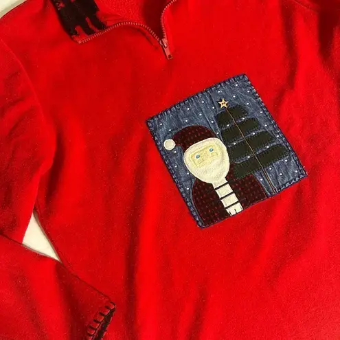Vintage Ugly Christmas Santa Whip Stitch Qtr Zip Fleece Sweatshirt Size M