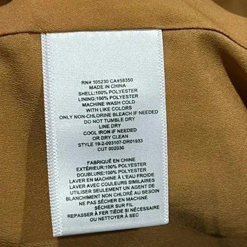 Joie  Puck Tie Waist Lined Keyhole Crepe Mini Dress in Oak‎ Size S