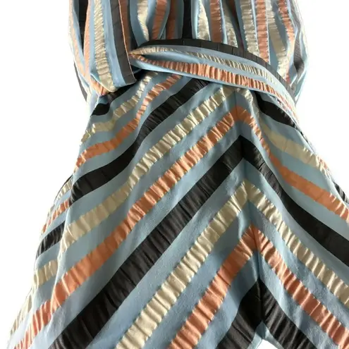 Lela Rose Stripped V Neck Bow Tie Belted Wide Leg Jumpsuit Size 2