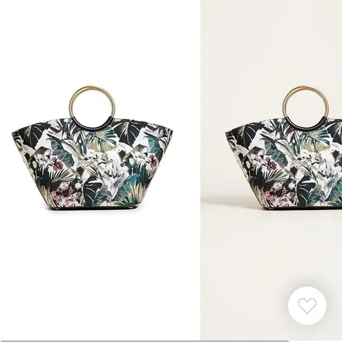 Flynn Hampton Flora Metallic Weave Floral Tote Bag Purse Metallic Ringed Handles Black