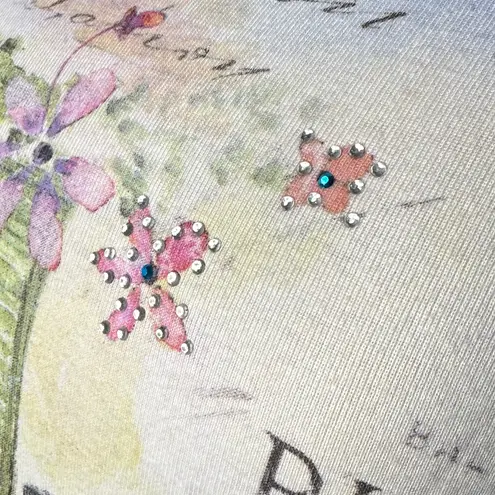 Cactus Vintage Brand Lace Sleeve Blouse Top Floral Bicycle Print Lettuce Hem Med