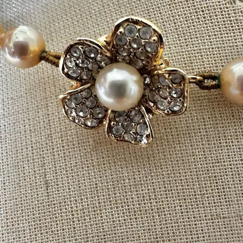 Vintage Attwood & Sawyer (A&S) Faux Pearl Necklace with Rhinestone Flower Clasp