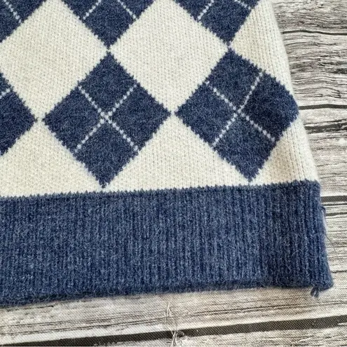 Unbranded Womens Crop Argyle Sweater Vest Blue White V Neck 4 Button L LG Large