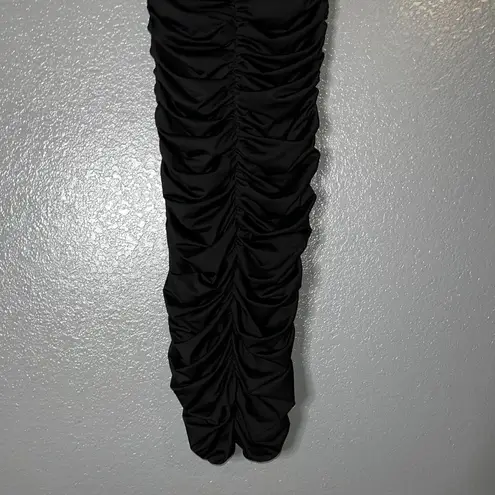 Black Ruched Bodycon Maxi Dress Medium Stretchy Strapless Evening Gown