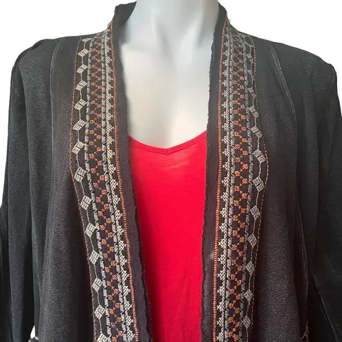 Monoreno Grey Embroidered Cotton Jersey Sweater Open front Pockets Size M