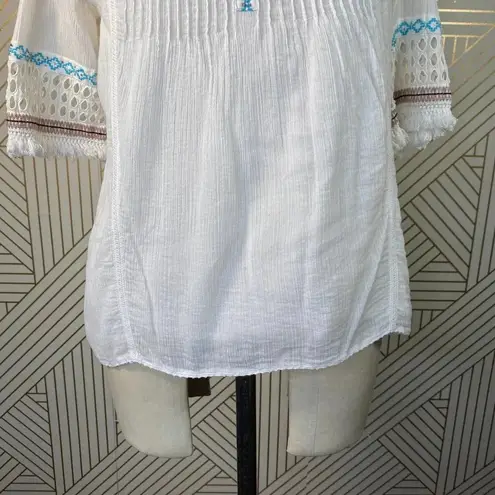 Love Sam Abigail Embroidered Peasant Top in White