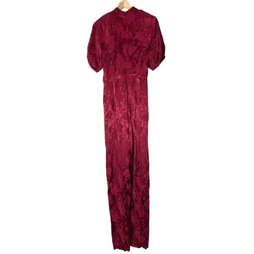 Monique Lhuillier ML Red Currant Jacquard Short Sleeve Jumpsuit 8