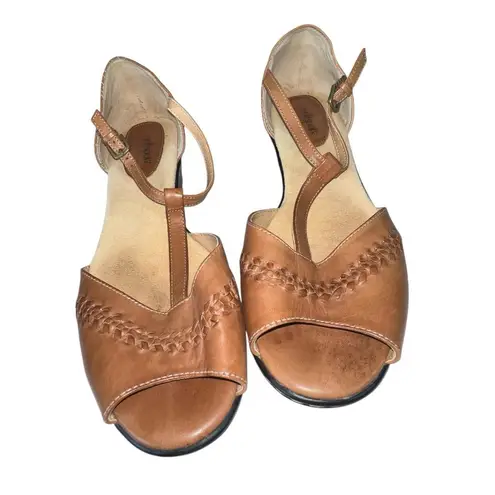 Softspots Tan Leather Peep Toe Slingback Wedge Sandals Women’s 11W Comfort Brown Size 11