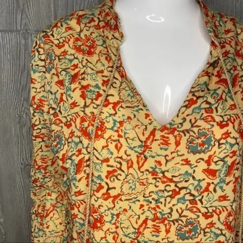 John robshaw for lucky floral pattern cotton tassel dress cottagecore long sleev Orange