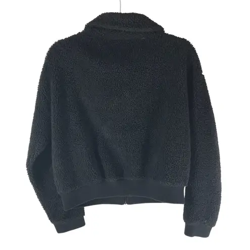 Marc New York Womens Bomber Jacket Cropped Fleece Zip Front Black M