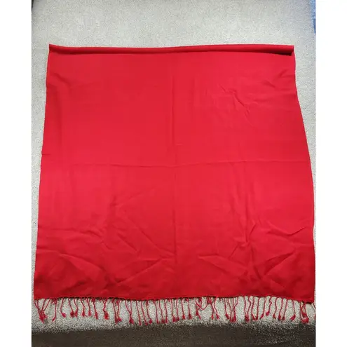 VINTAGE Company C Throw 44"W x 86" Red Pure Wool Knit Hand Twisted Fringe