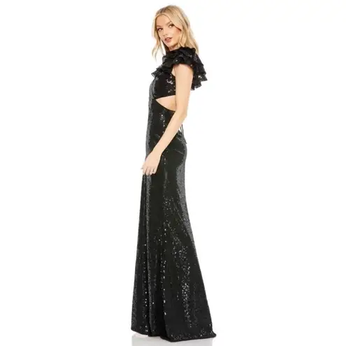 Mac Duggal NWT 10829 Sequin
Ruffled Cut Out Lace Up Gown in Black Sz 2 $598