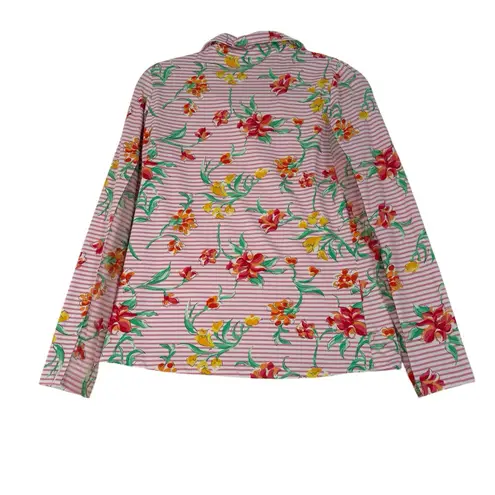 IBKUL Shirt Womens Small Floral Stripes Print Long Sleeve Zip Mock Neck Top UPF