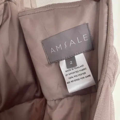 Amsale Aliki G98U Tulle Maxi Dress Formal Evening Gown Party Bridesmaid Size 2 Tan