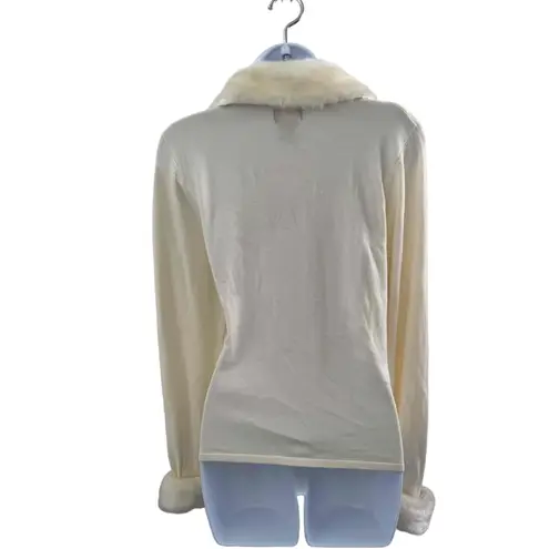 Ny Collection Beige Zip Up Faux Fur Collared Fitted Style Jacket Size Medium