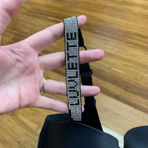 Luvlette Black Rhinestone Strap Padded Underwire Bra Size 38DD Underwire Lined