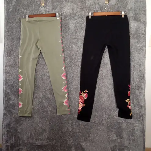 Johnny Was Jonny Was 2 Pair Of Leggings Embroidered Green N Black Womens Size Small