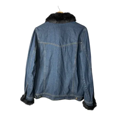Dennis Basso Penny Lane Denim Jacket Faux Fur Trim Collar Cuff Women Size Medium