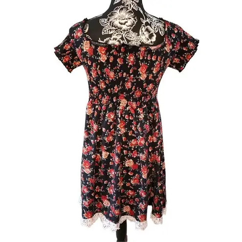 Bobbie Brooks Floral Dress Boho Bohemian Cottage Pinup Style Red Size L