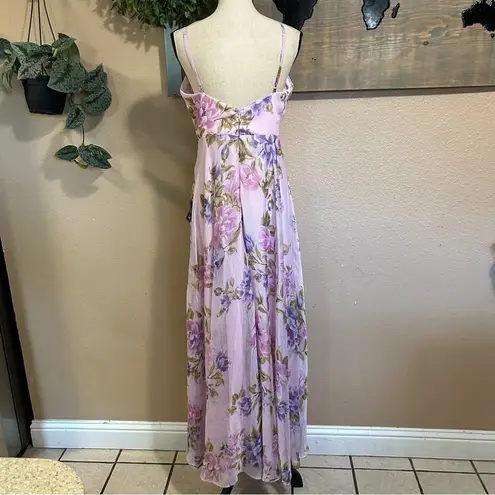 NWT Lulus Romantic Marvel Light Pink Floral Halter Maxi Dress Purple Size L
