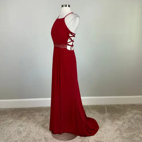 Red Backless Evening Gown Size 10 Nightway Cut Out Thigh Slit Long Formal Dress