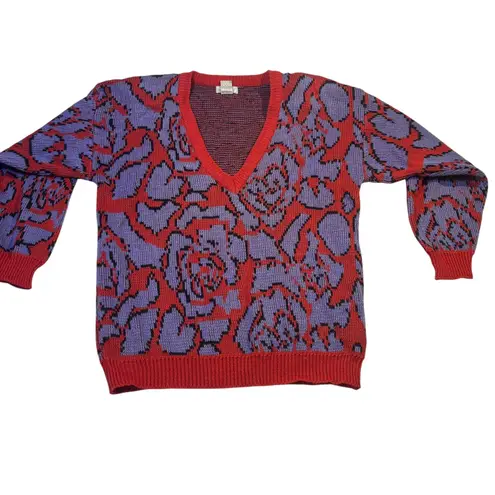 Vintage IVY Abstract Rose Pattern Knit Sweater V