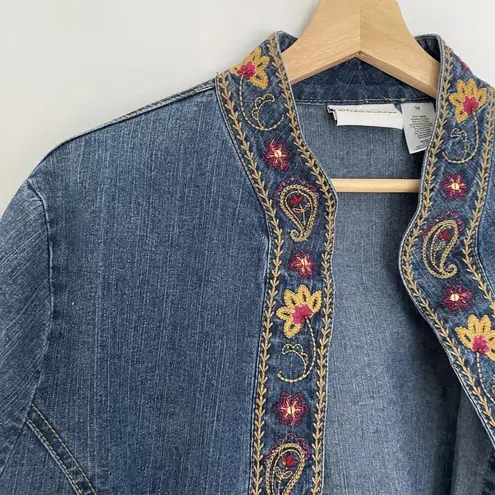 Alfred Dunner vtg sz 16 ramie cotton embroidered floral pockets denim jacket