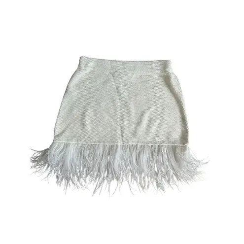 Frame Cream Knit Feather Trim Skirt Size Medium