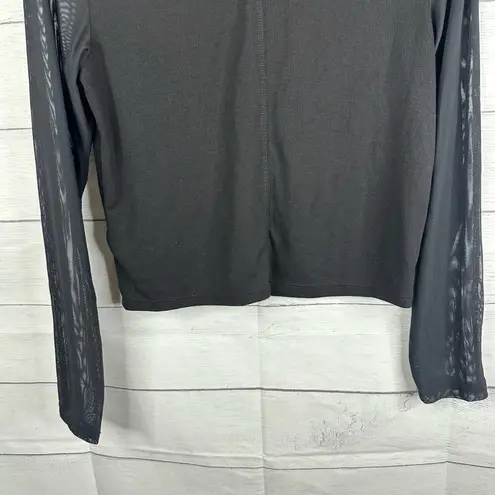 Old Navy  Womens Large UltraLite Mesh Long Sleeve Ribbed Crop Top Sheer Black