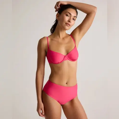 Quince NWT Italian High Rise Hibiscus Pink Bikini Bottom Swimwear Sz L