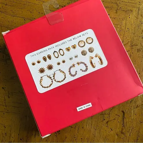 Earrings 12 Days of Bling Gold Studs Hoops Gift Set Casual Neutral Holiday