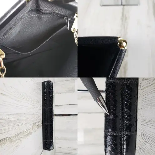 Palizzio Shiny Black Gold Chain Snakeskin Textured Shoulder Bag Women's Purse