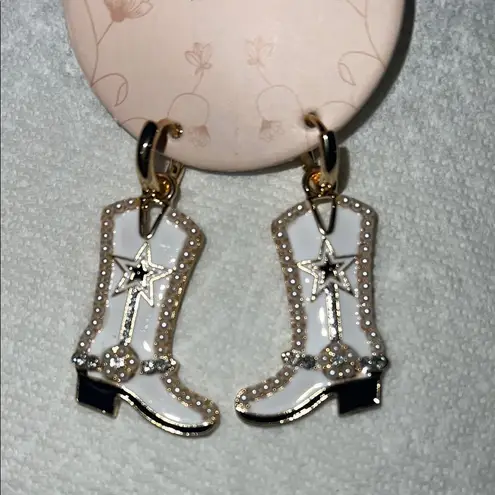 Serefina White and Black Cowboy Boot Earrings w/ Pearls!!