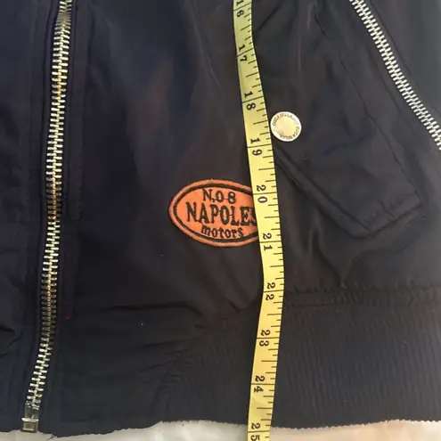 Coca Bella Moto Racing Bomber Jacket – Navy Satin Patch Streetwear Y2K Style Blue Size 4