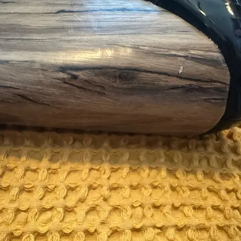 Black Patent Leather Faux Wood Grain Peep Toe SZ.8. High heel Wedge 5" Italian