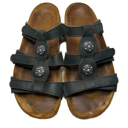 Haflinger Bio Alice Black Cork Leather Slip On Open Toe Sandal Women’s Size 10