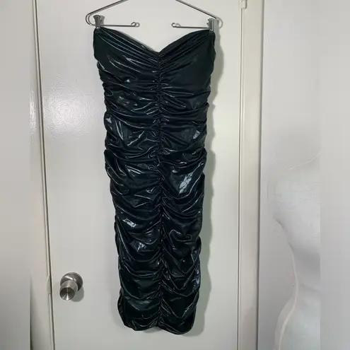 LEAU NWT black faux leather rouched strapless mini dress. XXL