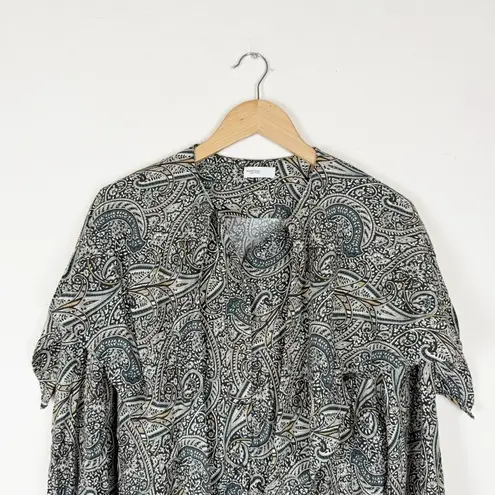 Rosetta Getty Paisley Asymmetrical Dress Tie Sleeves Scarf Top Gray Size 2