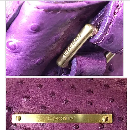 Brahmin Purple Ostrich Embossed Leather Top Handle Carry On Shoulder Bag