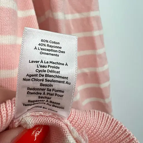 Talbots  CREWNECK SWEATER EMBROIDERED BUTTERFLY STRIPE pink & white medium petite