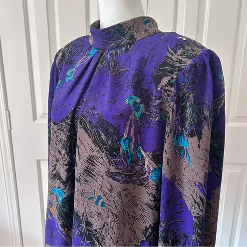 VTG Bedford Fair | Long Sleeve Button Down Back Top With Shoulder Pads | Size 16 Purple