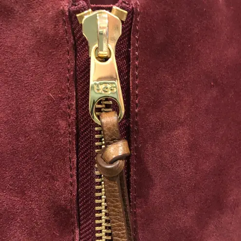 Loewe UGG Burgundy Red Suede Tote Bag with Brown Leather Shoulder Straps