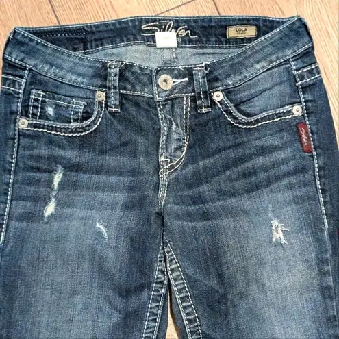 Silver Jeans Lola Flare 27 x 33 Faded Wash Ripped Distressed Denim Studded