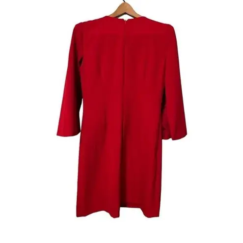 Tahari Asl Firebird Red Split Cape Sleeve Shift Dress Size 4