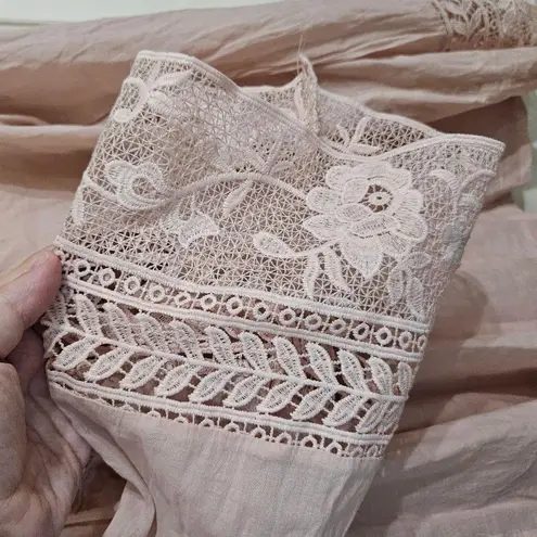 HOPE Collection Blush Lace Detail Blouse Bell Sleeves Cottagecore Boho Feminine Pink Size L