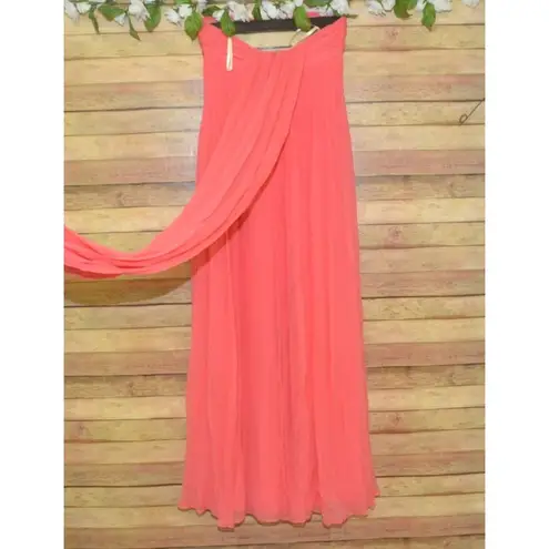 Halston Heritage Chiffon Peach Maxi Dress Womens 2 Silk Strapless Evening Prom